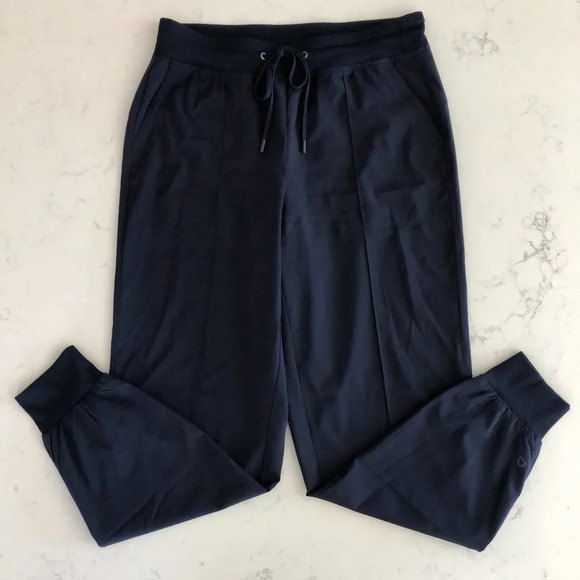 Hyba Pants - Hyba Lightweight Pull On Jogger Pants Ribbed Drawstring Waist + Cuffs Navy Sz S